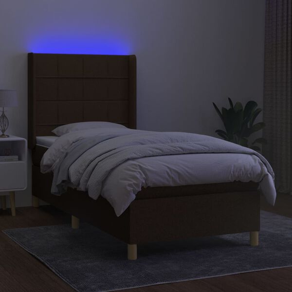 vidaXL Letto a Molle Materasso e LED Marrone Scuro 100x200 cm Tessuto