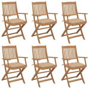 vidaXL Sedie pieghevoli con cuscini, set da 6 pezzi, in legno massello di acacia.