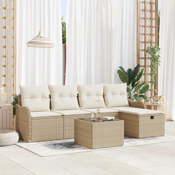 vidaXL Set Divano da Giardino 6 pcs Beige e Crema polyrattan