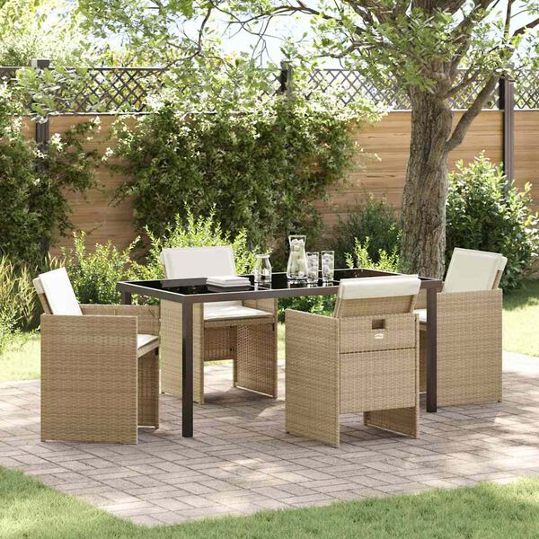 vidaXL Set da Pranzo per Giardino con cuscino 5 pcs Beige polyrattan