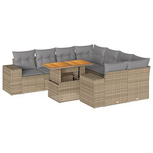 vidaXL Set Divano da Giardino 9 pz con Cuscini Beige in Polyrattan