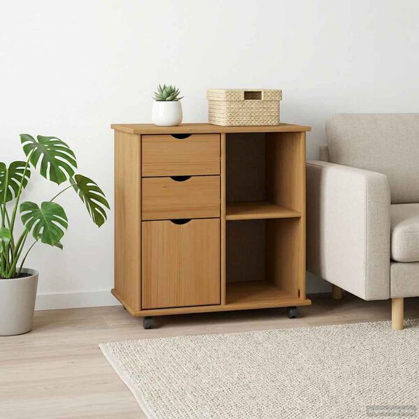 vidaXL Mobile con Ruote con ruota Marrone miele 63,5 x 39 x 65,5 cm