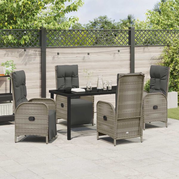 vidaXL Set da Pranzo per Giardino con cuscino 5 pcs Grigio polyrattan