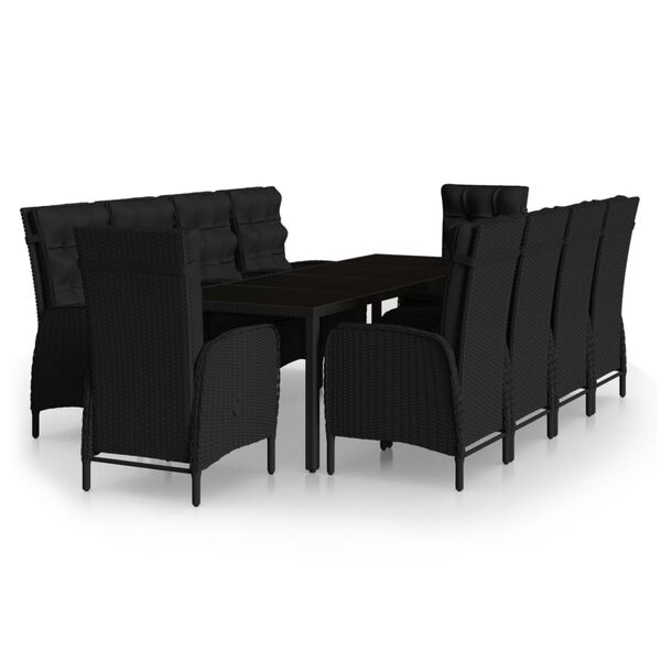 vidaXL Set da Pranzo da Giardino 11 pz in Polyrattan Nero
