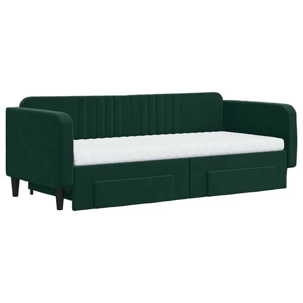 vidaXL Divano Letto Estraibile Cassetti Verde Scuro 90x200cm Velluto