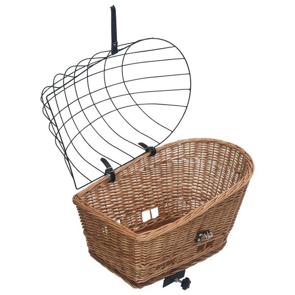 vidaXL Cestino Posteriore Bici e Copertura 55x31x36cm Salice Naturale