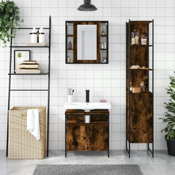 vidaXL Set Mobili da Bagno 3 pz Rovere Fumo in Legno Multistrato