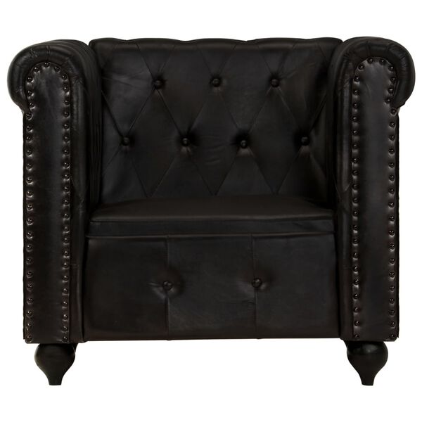 vidaXL Poltrona Chesterfield Nera in Vera Pelle