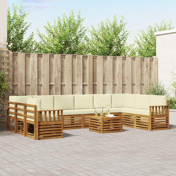 vidaXL Set divani 11 pcs Naturale e Crema Legno di Acacia Massello