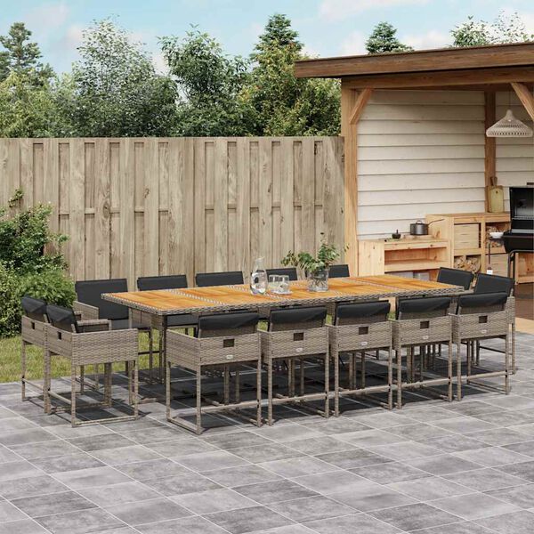 vidaXL Set da Pranzo da Giardino 15 pz con Cuscini Grigio Polyrattan