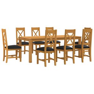 vidaXL Set da pranzo 9 pz Nero Legno di Quercia Massello