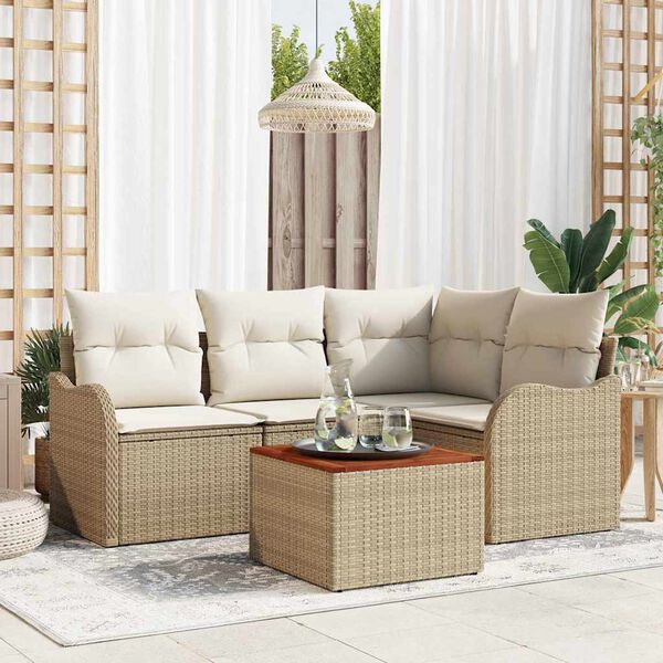 vidaXL Set Divano da Giardino 5 pcs Beige e Crema polyrattan