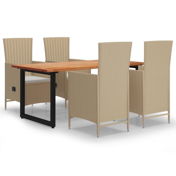 vidaXL Set da Pranzo per Giardino 5 pz con Cuscini in Polyrattan Beige