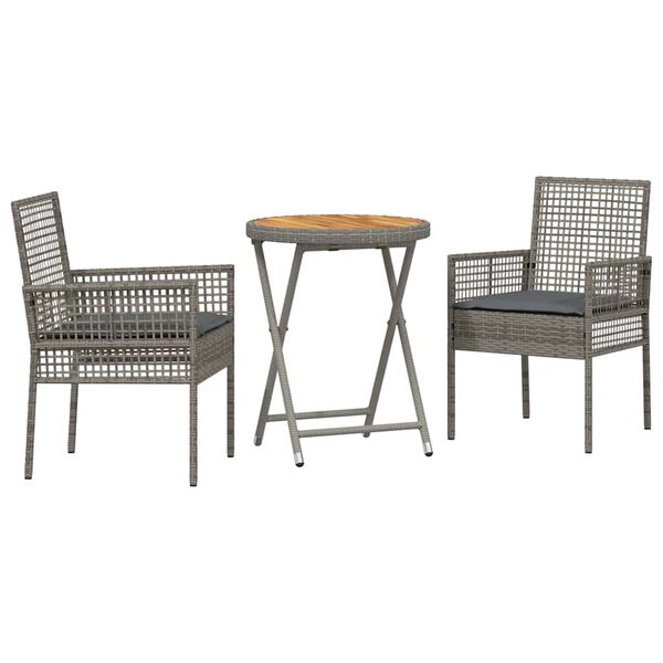 vidaXL Set Bistro da Giardino 3 pcs Grigio polyrattan