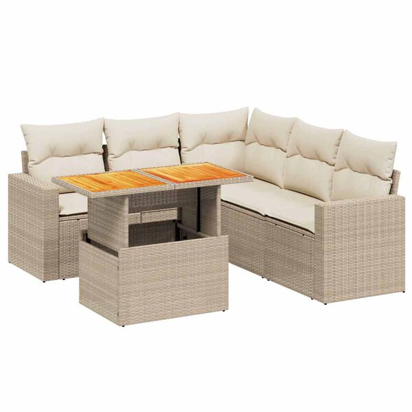vidaXL Set Divano da Giardino 6 pz con Cuscini Beige in Polyrattan