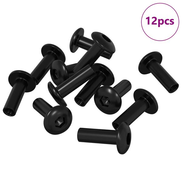 vidaXL Dadi a Manica 12 pcs Nero M4 x 14,5 mm Metallo