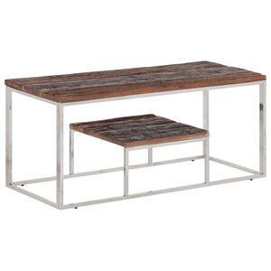 vidaXL Tavolino Argento Acciaio Inox e Traverse Legno Massello