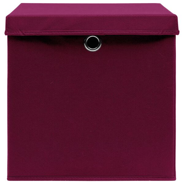 vidaXL Scatole con Coperchi 10 pz Rosso Scuro 32x32x32 cm Tessuto