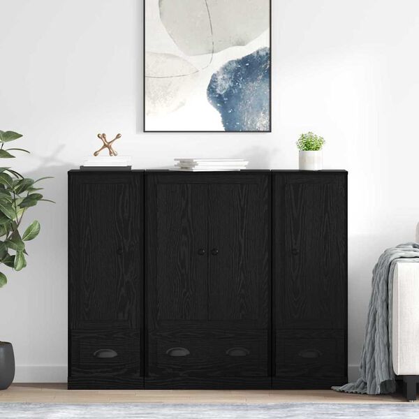 vidaXL Credenza con cassetto 3 pcs Rovere Nero Legno multistrato
