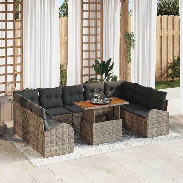 vidaXL Set Divano da Giardino 10 pcs Grigio Poly Rattan