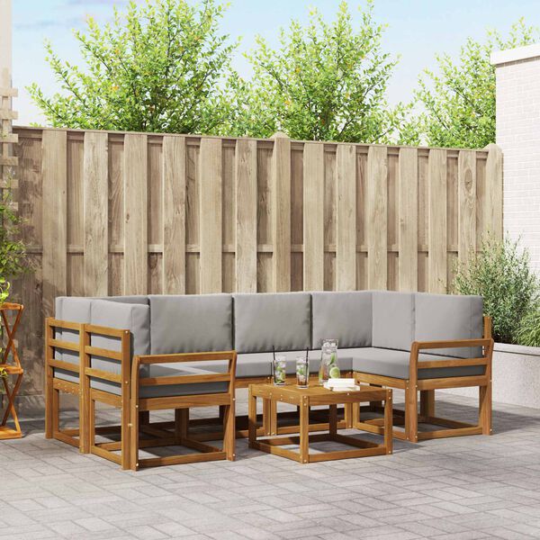 vidaXL Set di divani da esterno 7 pcs Grigio Naturale e Chiaro