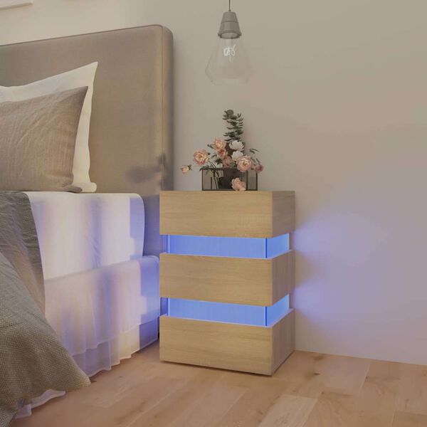 vidaXL Comodino con Luci LED Sonoma 45x35x67 cm in Legno Multistrato