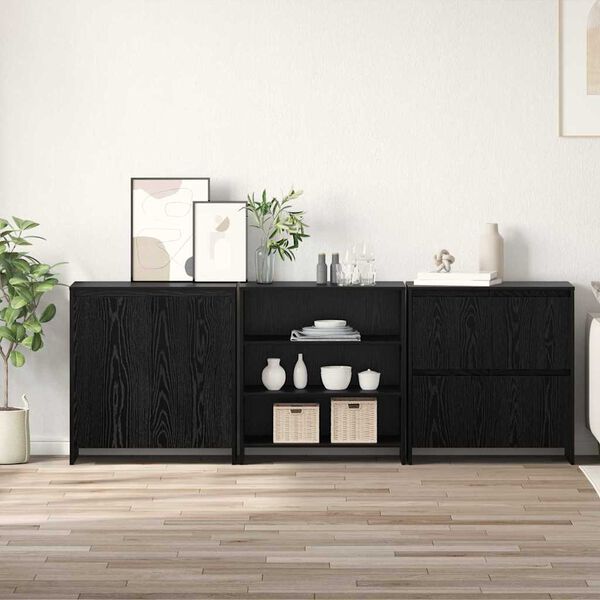 vidaXL Credenza 3 pcs Rovere Nero 70 x 41 x 75 cm Legno multistrato