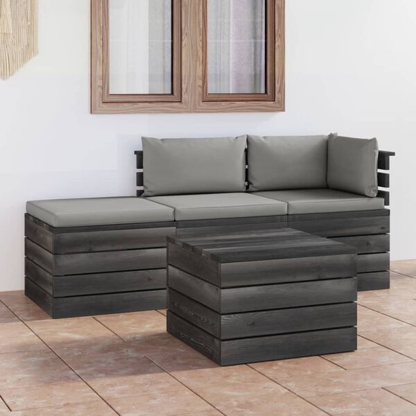 vidaXL Set Divani da Giardino su Pallet 4 pz con Cuscini Massello Pino