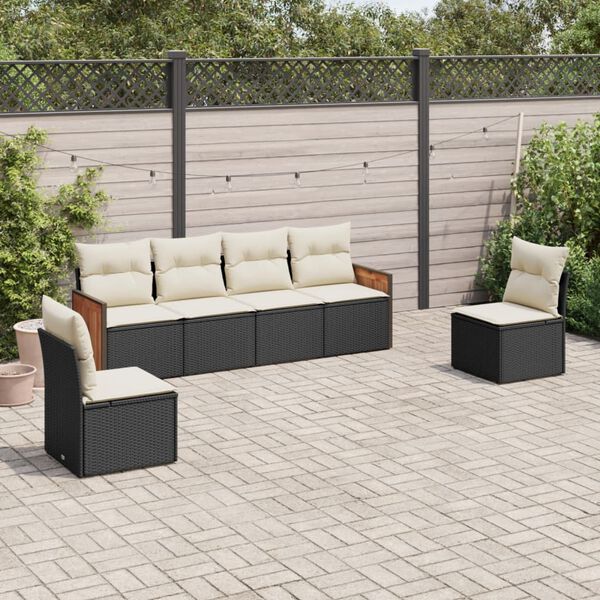 vidaXL Set Divano da Giardino 6 pz con Cuscini Nero in Polyrattan
