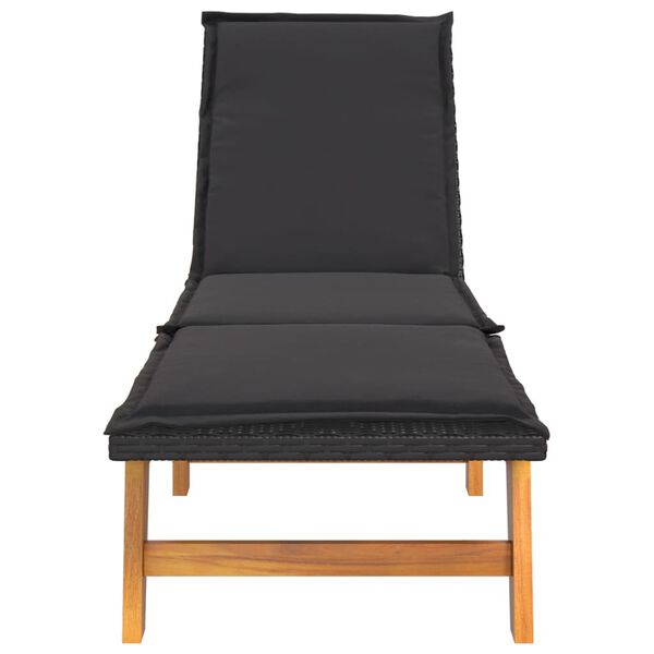 vidaXL Sdraio con Cuscino Nero Marrone Polyrattan e Massello di Acacia