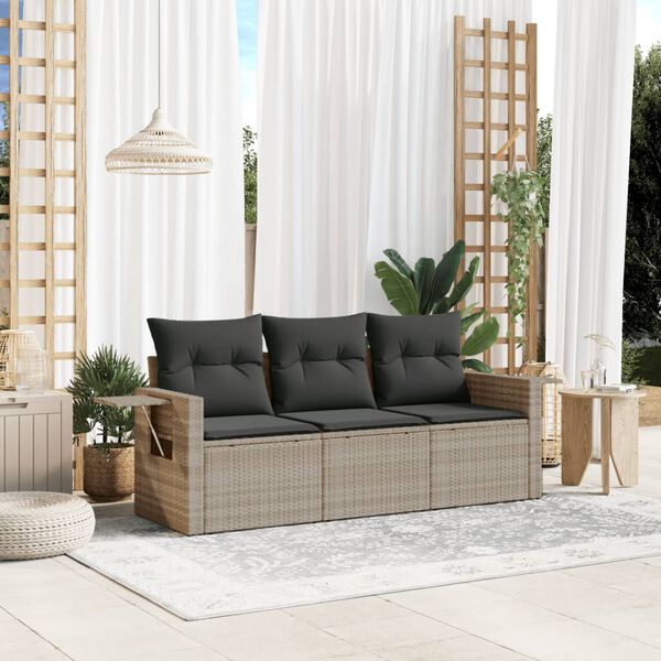 vidaXL Set Divano da Giardino 3pz con Cuscini Grigio Chiaro Polyrattan