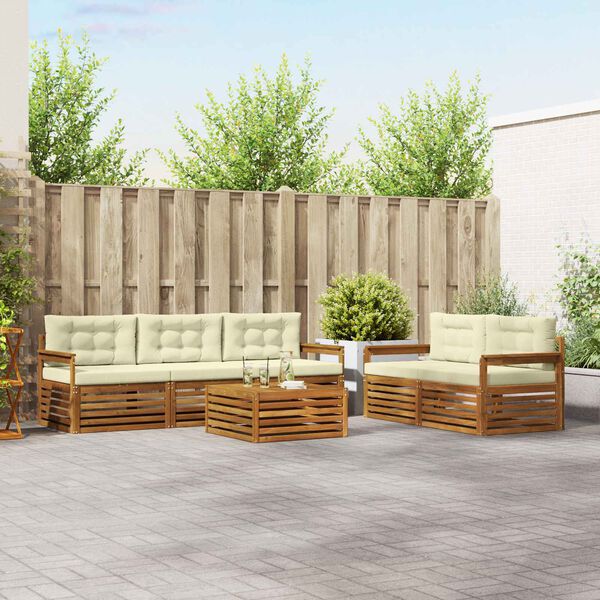 vidaXL Set di divani da esterno con cuscino 6 pcs Naturale e Crema