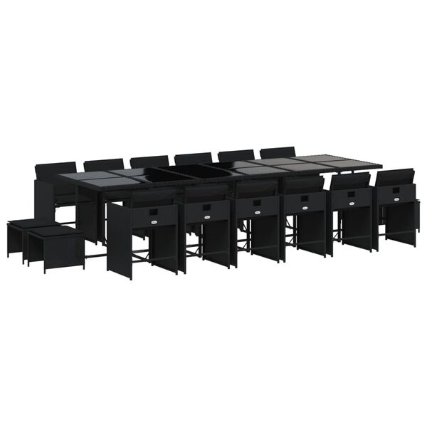 vidaXL Set da Pranzo da Giardino 17 pz con Cuscini Nero in Polyrattan