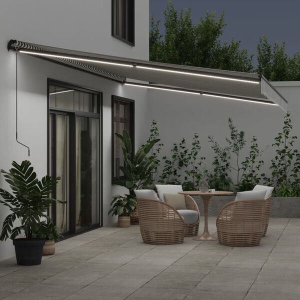 vidaXL Tenda Retrattile Manuale con LED Antracite e Bianco 600x350 cm