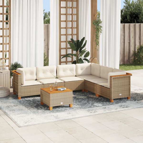 vidaXL Set Divani da Giardino 7 pz con Cuscini Beige in Polyrattan