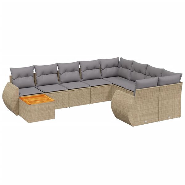 vidaXL Set Divano da Giardino 10 pz con Cuscini Beige in Polyrattan
