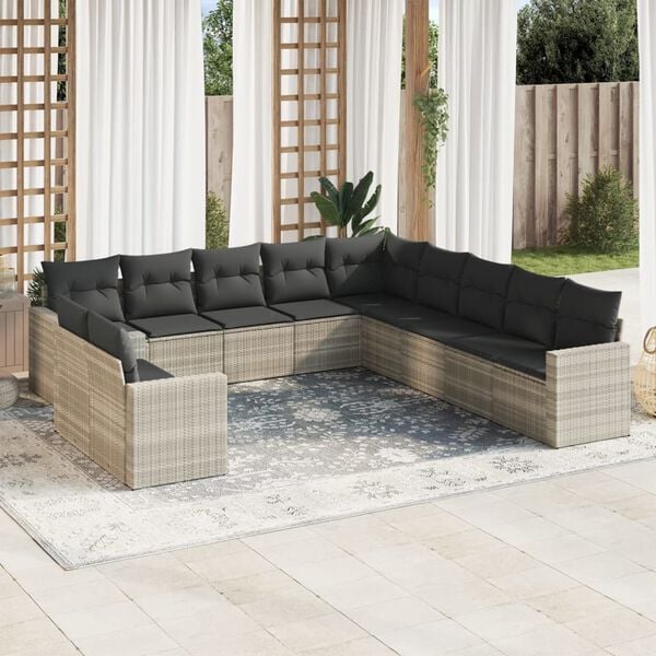 vidaXL Set Divani da Giardino 11 pz con Cuscini in Polyrattan Grigio