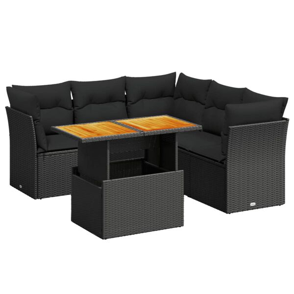 vidaXL Set Divani da Giardino 5 pz con Cuscini in Polyrattan Nero