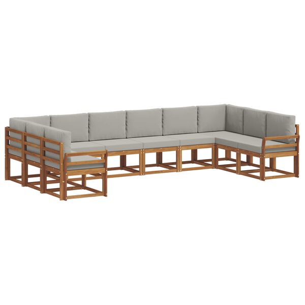 vidaXL Set di divani da esterno 10 pcs Grigio Naturale e Chiaro