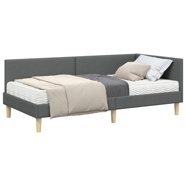 vidaXL Struttura Letto Angolare con Materasso 2 pcs Grigio Tessuto