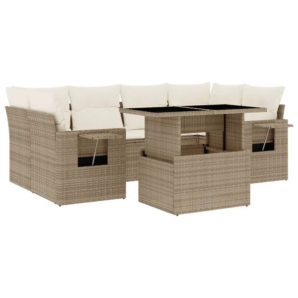 vidaXL Set Divani da Giardino 7 pz con Cuscini Beige in Polyrattan