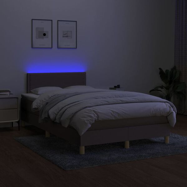 vidaXL Letto a Molle con Materasso e LED Tortora 120x200cm in Tessuto