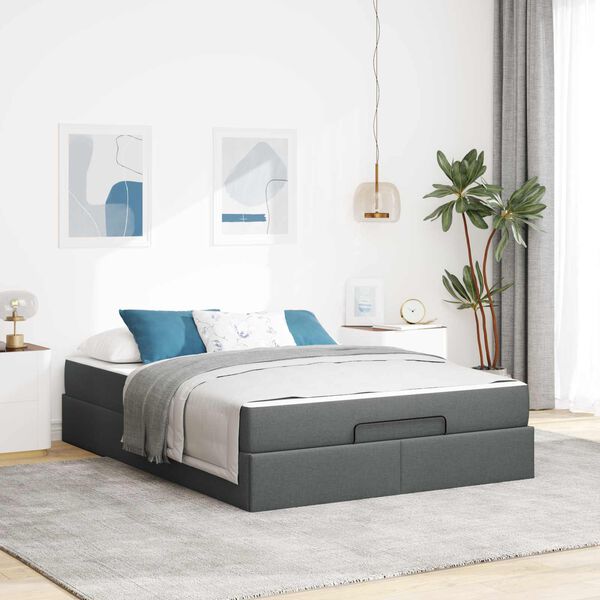 vidaXL Struttura letto con materasso 2 pcs Grigio Sfumato Tessuto