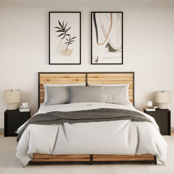 vidaXL Comodini con Luci LED 2pz Neri in Legno Multistrato