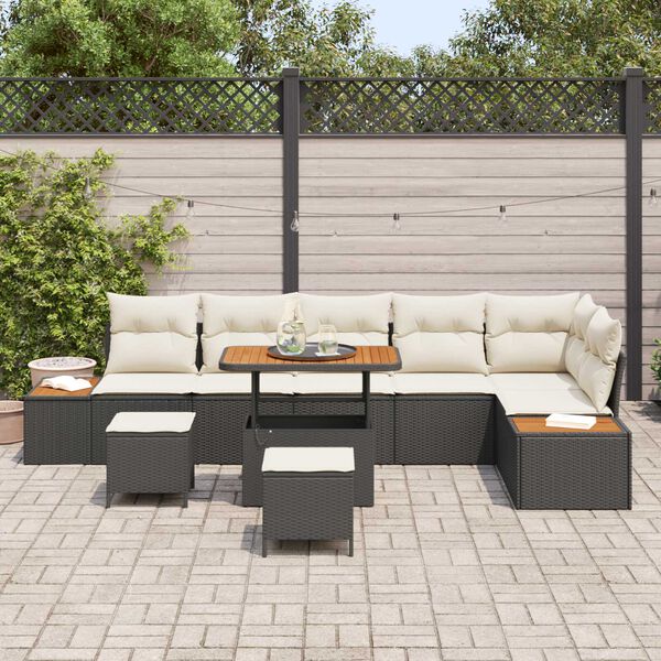 vidaXL Set Divano da Giardino 9 pcs Nero polyrattan