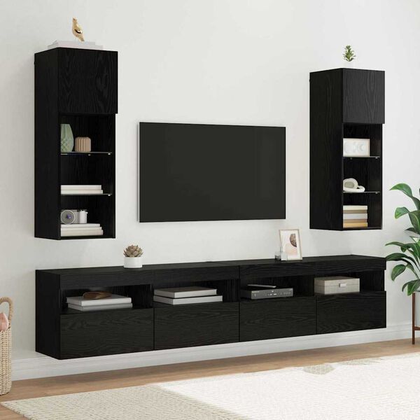 vidaXL Mobiletti TV a parete 2 pcs Rovere Nero 30,5 x 30 x 90 cm