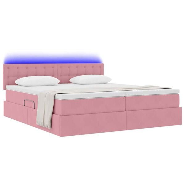 vidaXL Letto con luci a strisce a LED Rosa 180 x 200 cm Velluto