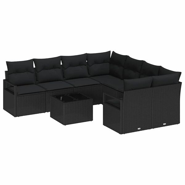 vidaXL Set di divani con cuscino 9 pcs Nero polyrattan
