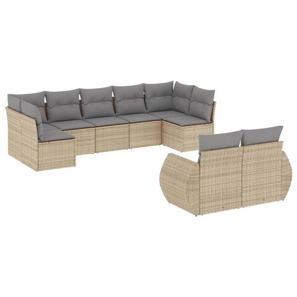 vidaXL Set Divano da Giardino 9 pz con Cuscini Beige in Polyrattan