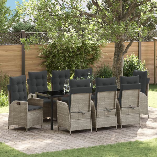 vidaXL Set da Pranzo per Giardino 9 pcs Grigio chiaro polyrattan